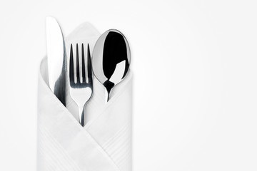 Knife, Fork, Spoon isolated on white.