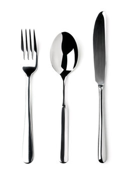 Knife, Fork, Spoon isolated on white.