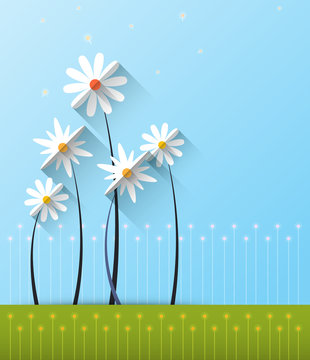 Abstract spring background with paper flowers