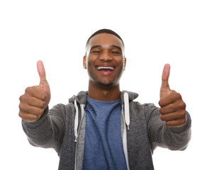 Young african american man smiling with thumbs up sign