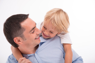 Happy family isolated on white background