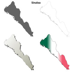 Sinaloa blank outline map set