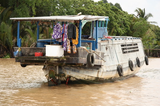 Floating house in Mekong Delta, Vietnam