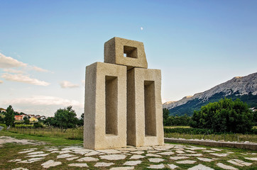 Monument of letter L from Glagolitic alphabet, Krk Croatia.