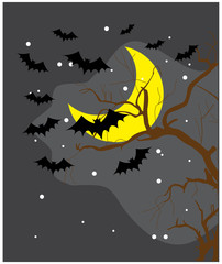 Flying Bats in Spooky Night