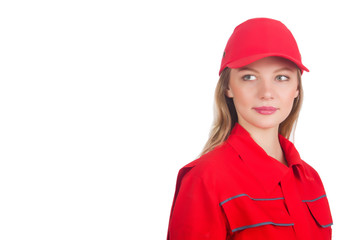 Woman in industrial concept isolated on white