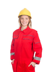 Woman in industrial concept isolated on white