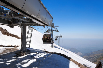 Obraz premium Ski lifts station on Shymbulak ski resort