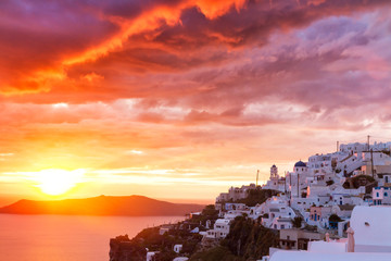 Sunset at cycladic village Imerovigli