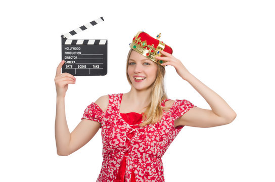 Woman with crown and movie board
