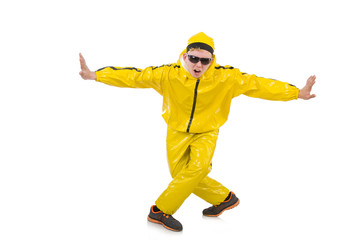 Man in yellow suit isolated on white