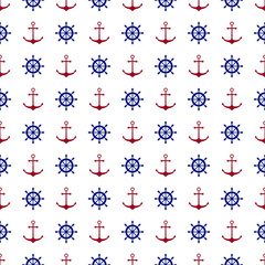Seamless nautical background with anchors and ship wheels.