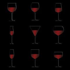 red wine glasses black background