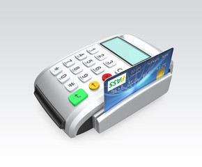 Credit card swiping through a card-reader.