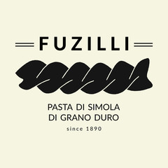 Hand drawn pasta illustration. Vector silhouette of fuzilli