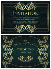 Template of wedding invitation. Set of two cards