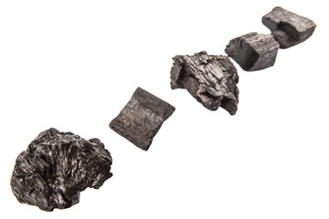 Lump of charcoal over white background