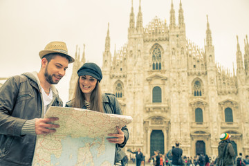 Tourists with city map