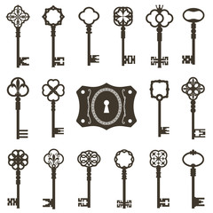 Collection of antique keys, keyhole.