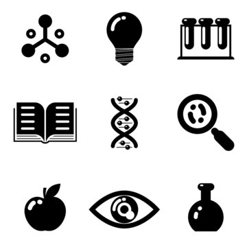 Science education research study web icons set isolated