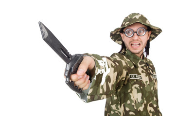Funny soldier in military concept
