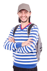 Student with backpack isolated on the white