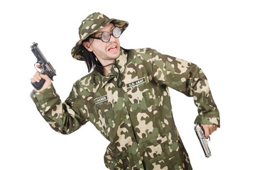 Fototapeta premium Funny soldier in military concept