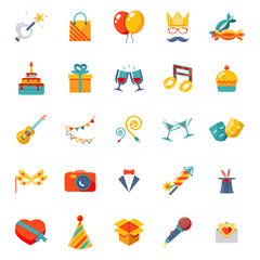 Flat modern trendy Isolated icons set gift, party, birthday