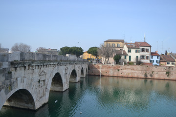 Fototapeta na wymiar Tiberius Bridge in Rimini