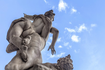 Low angle shot of the historical sculpture of Rape of the Sabine Women