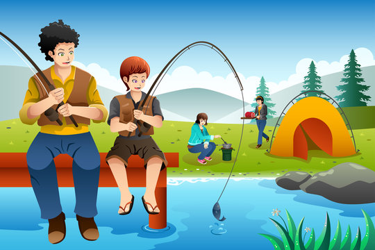 Family Going Fishing On A Camping Trip