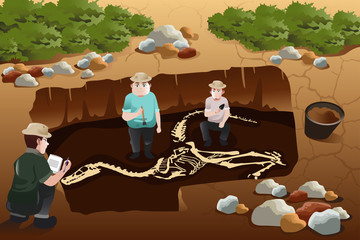 Men discovering a dinosaurs fossil © artisticco