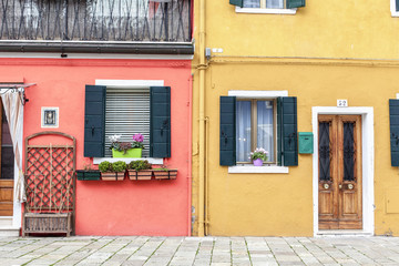 Fototapeta na wymiar Lovely buildings in Burano Island, Venice Italy