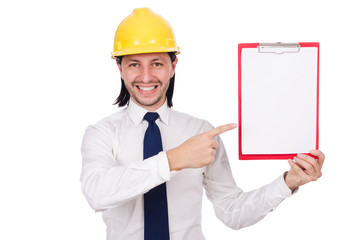 Young architect isolated on white