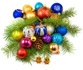 Obraz na płótnie Canvas Christmas tree decorations on a white background closeup