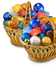 image of many Christmas decorations in basket