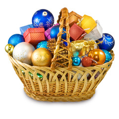 image of different Christmas decorations in basket
