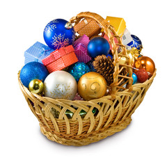 mage of various Christmas decorations in basket