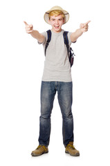 Man in safari hat in hunting concept