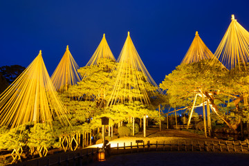 Kenrokuen Garden at night in Kanazawa, Japan