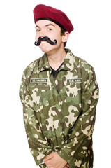Funny soldier in military concept