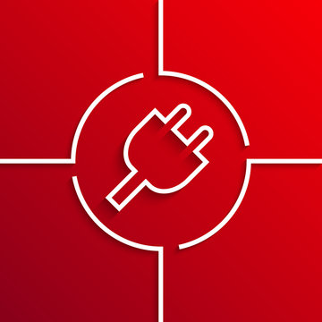 Vector modern white circle icon on red background