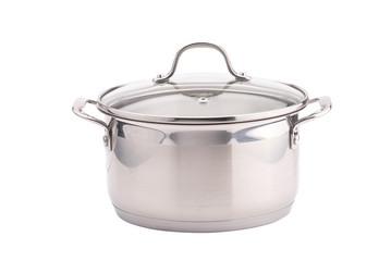 Silver cooking pot on white background