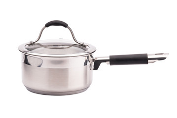 Metal saucepan on white background