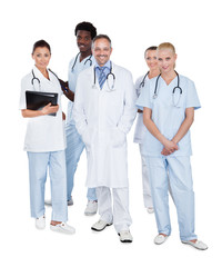 Multiethnic Medical Team Standing Over White Background
