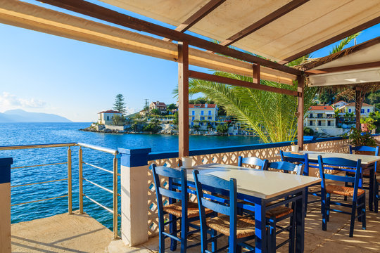 Greek traditional tavern in Fiskardo port, Kefalonia island