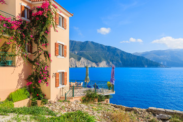 Holiday villa with sea view on Kefalonia island in Assos village - obrazy, fototapety, plakaty
