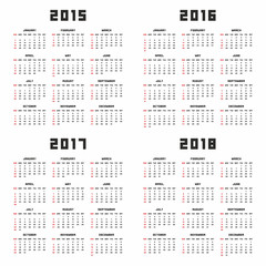 calendar 2015, 2016, 2017, 2018