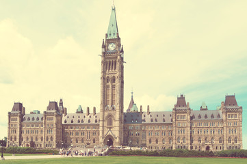 Fototapeta na wymiar Canadian Parliament Building in Ottawa retro filter applied