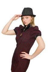 Naklejka premium Woman dressed as gangster isolated on white